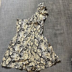 One-Shoulder Snake Print Romper